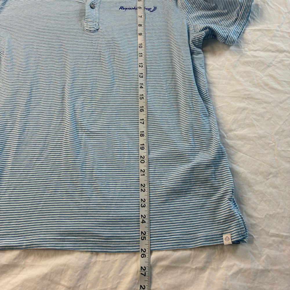 Tasc Performance Mens Polo Shirt Blue White Stripe Reynolds Wrap Logo Size M - Picture 7 of 9
